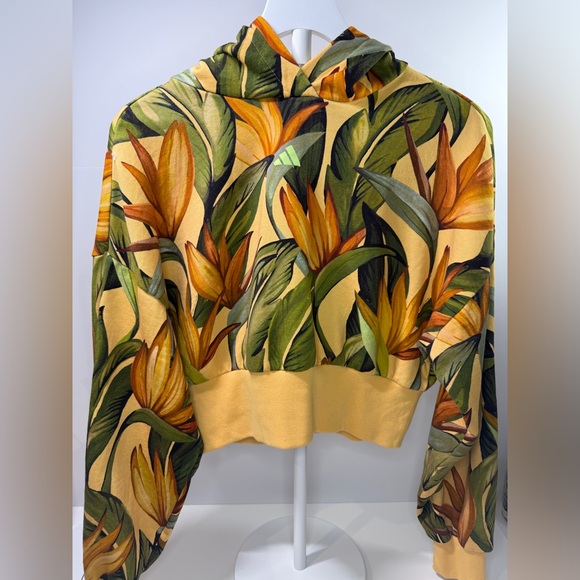 FARM Rio Tops - FARM Rio x ADIDAS Yellow Floral Cropped Hoodie